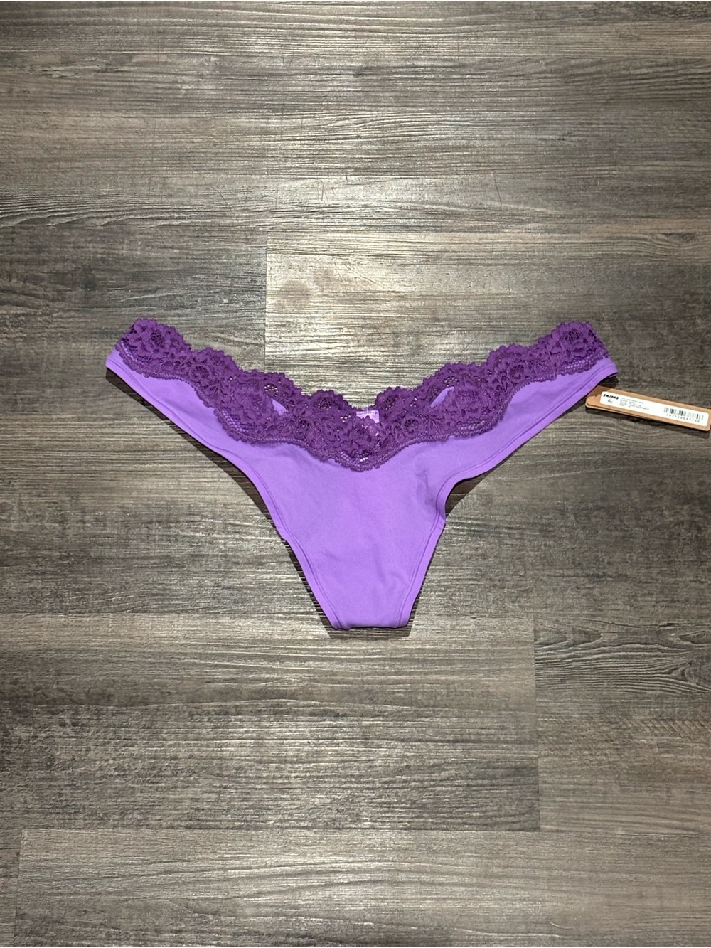 SKIMS Purple Lace-Trim Thong Panty